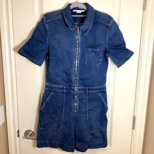 Stella McCartney Womens Blue Denim Short Sleeves Legs Jumpsuit Front Zip Pockets